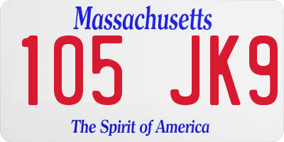 MA license plate 105JK9