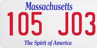 MA license plate 105JO3