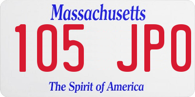 MA license plate 105JP0