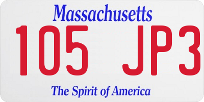 MA license plate 105JP3