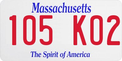 MA license plate 105KO2