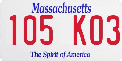 MA license plate 105KO3