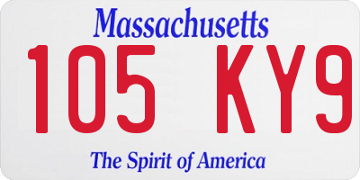 MA license plate 105KY9
