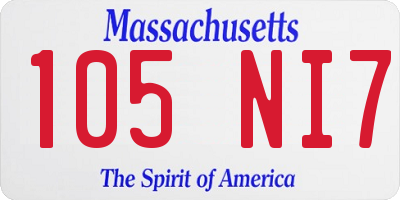 MA license plate 105NI7