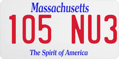 MA license plate 105NU3
