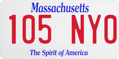 MA license plate 105NY0