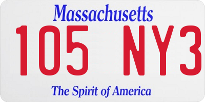 MA license plate 105NY3