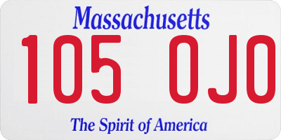 MA license plate 105OJ0