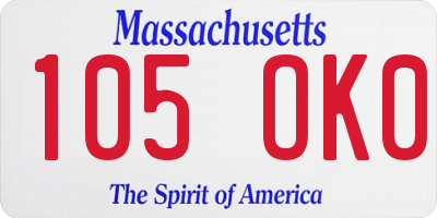 MA license plate 105OK0
