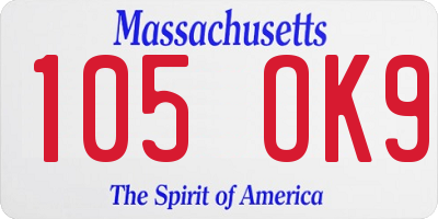 MA license plate 105OK9