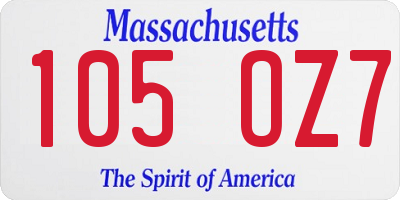 MA license plate 105OZ7