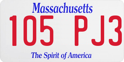 MA license plate 105PJ3