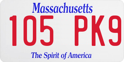 MA license plate 105PK9