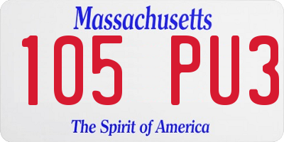 MA license plate 105PU3