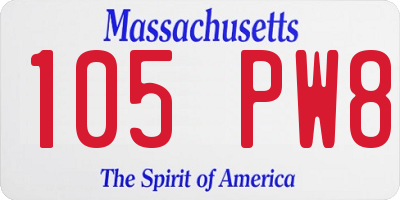 MA license plate 105PW8