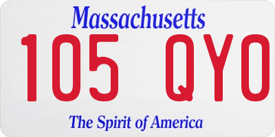 MA license plate 105QY0