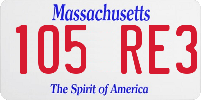 MA license plate 105RE3