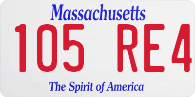 MA license plate 105RE4