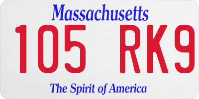 MA license plate 105RK9