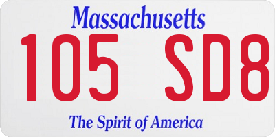 MA license plate 105SD8