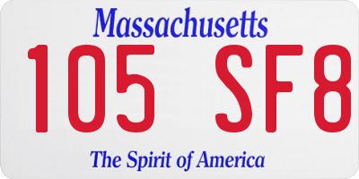 MA license plate 105SF8
