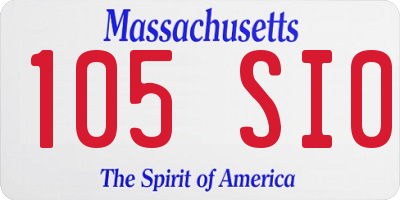 MA license plate 105SI0