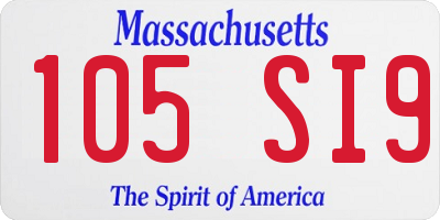 MA license plate 105SI9