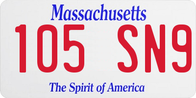 MA license plate 105SN9