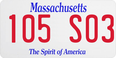 MA license plate 105SO3