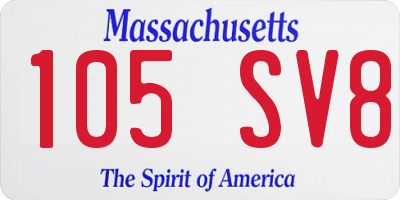 MA license plate 105SV8