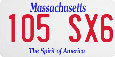 MA license plate 105SX6