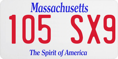 MA license plate 105SX9
