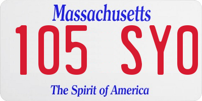 MA license plate 105SY0