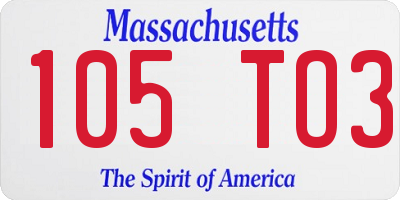 MA license plate 105TO3