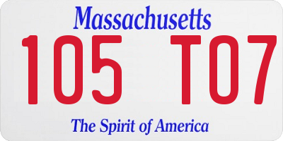 MA license plate 105TO7