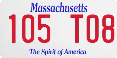 MA license plate 105TO8
