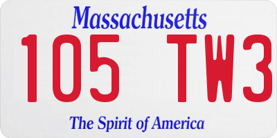 MA license plate 105TW3