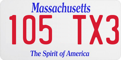 MA license plate 105TX3