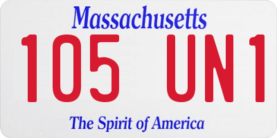MA license plate 105UN1