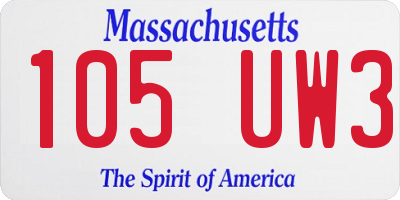 MA license plate 105UW3
