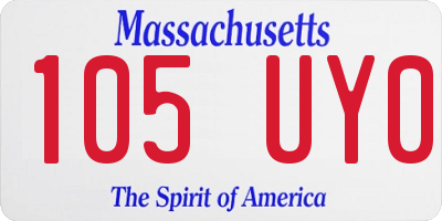 MA license plate 105UY0
