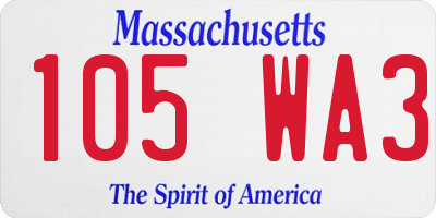 MA license plate 105WA3