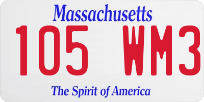 MA license plate 105WM3