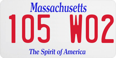 MA license plate 105WO2