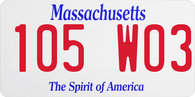 MA license plate 105WO3