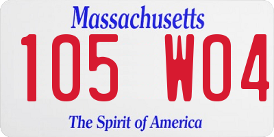 MA license plate 105WO4