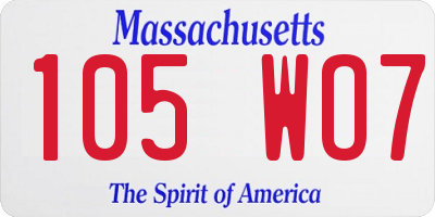MA license plate 105WO7