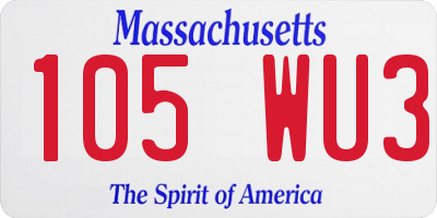 MA license plate 105WU3