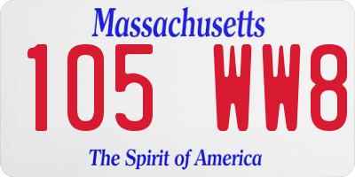 MA license plate 105WW8