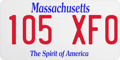 MA license plate 105XF0